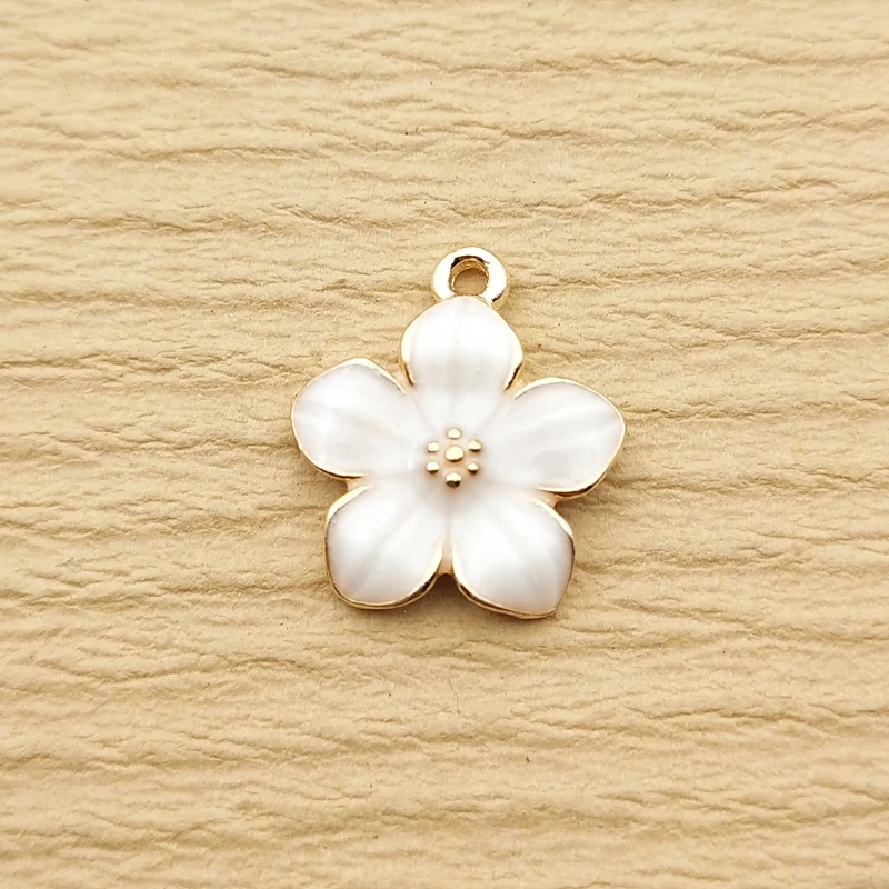 10pcs Enamel Sakura Flower Charm for Jewelry Making Supplies Kawaii Earring Pendant Necklace Bracelet Accessories Diy Crafts