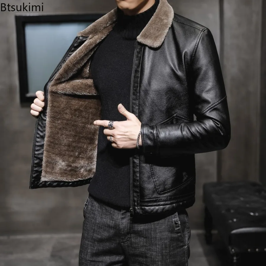2026 Men's Winter Leather Jacket Middle-aged and Elderly Collar and Plush Fur Integrated Casual and Loose Leather Jacket for Men