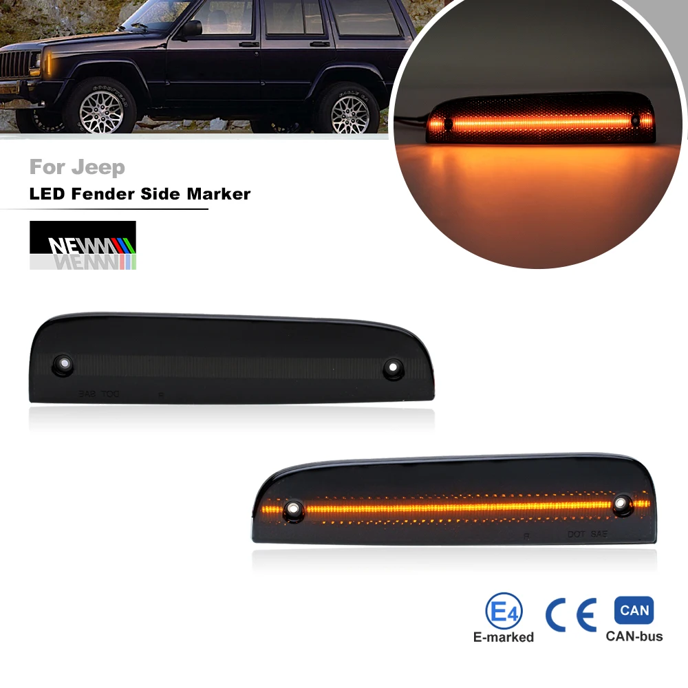 Smoked Amber/White LED Front Side Marker Light For 1997-2001 Jeep Cherokee XJ Bumper Corner Fender Parking Signal Lamps 55055146