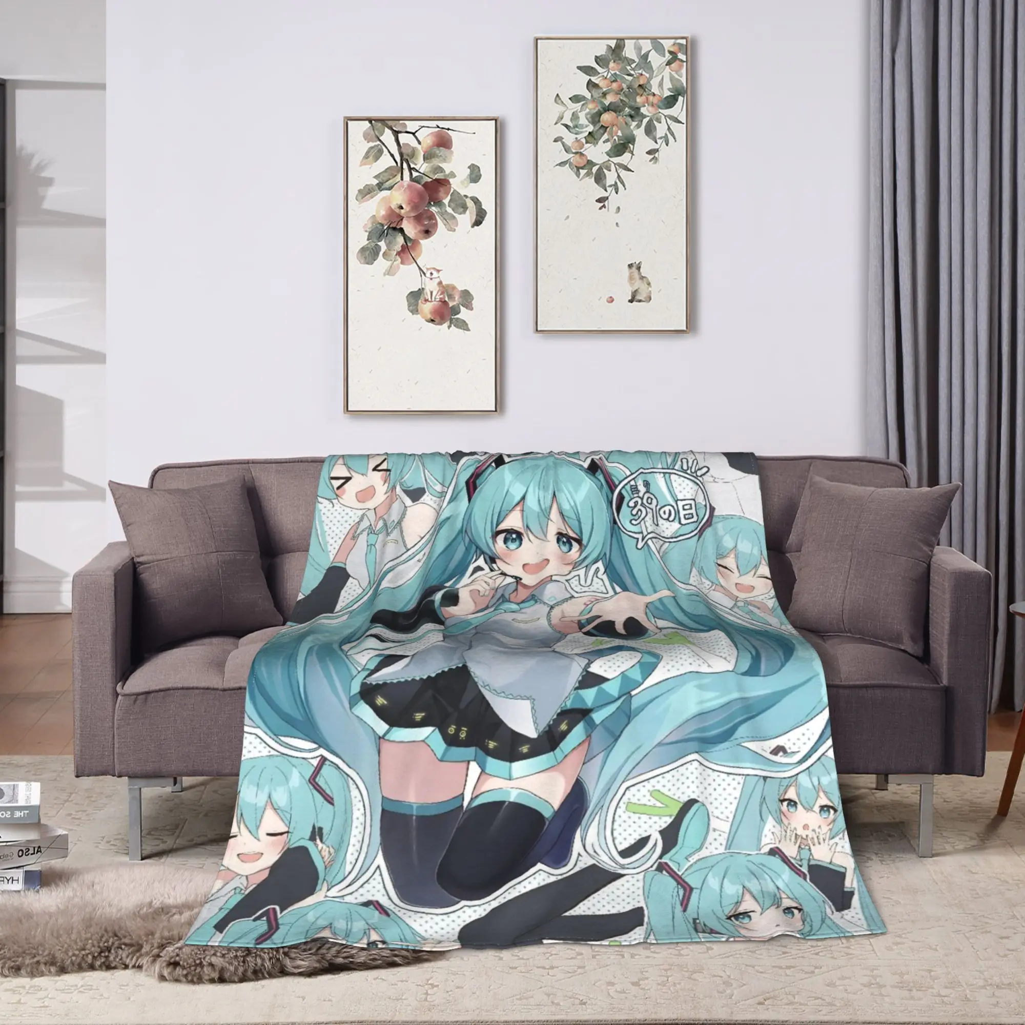 Hatsune Miku Anime-Decke, Fleece, bedruckt, multifunktional, warme Überwurfdecke für Zuhause, Reisen, Tagesdecke