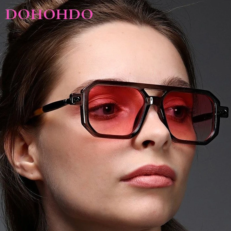 

DOHOHDO 2025 New Fashion Double Beam Square Sunglasses Women Men Retro Brand Punk Sun Glasses Clear Lens Mirror Eyeglasses UV400