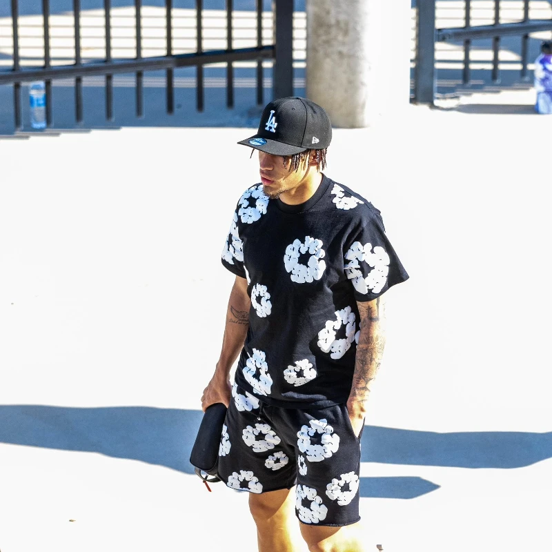 Camiseta Harajuku de secado rápido para hombre, conjunto de pantalones cortos de playa con estampado de Kapok americano, conjunto de Moto Y2K de manga corta de moda