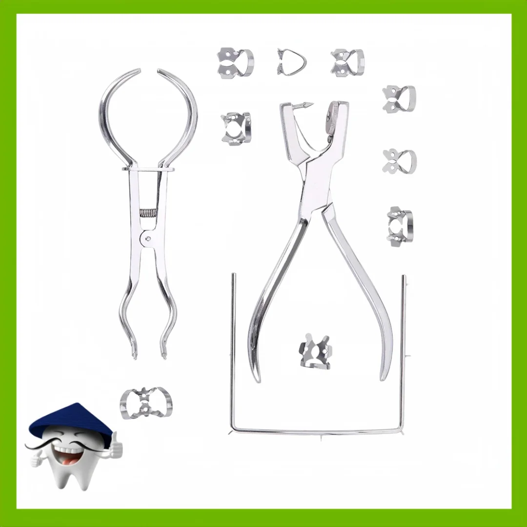 

Dental Dam Perforator - Rubber Barrier Perforation Punching Set with Stamp Clip & Bracket Clamp, Dentist Tools