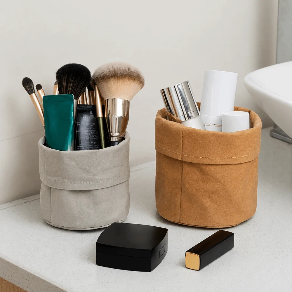 1pc Durable Reusable Kraft Paper Bag Washable Waterproof Paper Storage Bag Thickened Large Capacity Flower Pot Shopping Bag