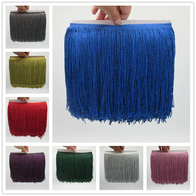 

YY-tesco 10 Meters Polyester Lace Tassel Fringe Lace Trim Ribbon Sew Latin Dress Stage Garment Curtain Accessories 20cm Width