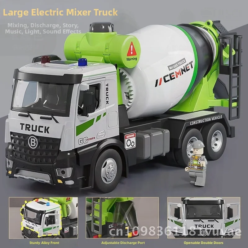 Giocattolo per camion miscelatore elettrico in lega di grandi dimensioni per bambini Veicolo di ingegneria Carro armato di cemento Camion in cemento con effetti luminosi e sonori Ragazzi