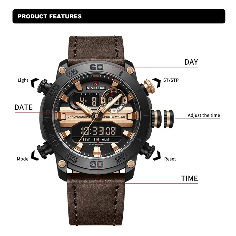 NAVIFORCE Luxury Brand Watch For Men Fashion Classic Day and Date Display Quartz Clock Waterproof and Shockproof Wristwatch Male