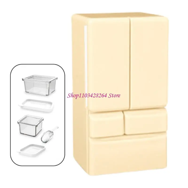 เฟอร์นิเจอร์จำลองตู้เย็นขนาดเล็กเล่นจินตนาการแกล้งเล่นของเล่นสำหรับเด็กที่มีรายละเอียดสมจริงและใช้งานได้