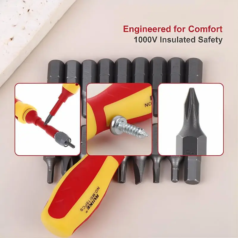 18 in 1 Magnetic Insulated Screwdriver Set Multi Bit Kit with Voltage Test Pen Great for Home Improvement and Installations