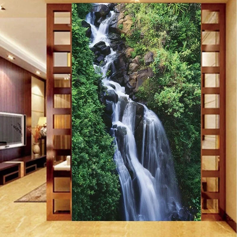 

Custom 3D Photo Mural Green Forest Waterfall Pattern Wallpaper for Entrance Corridor Background Wall Painting Home Decoration