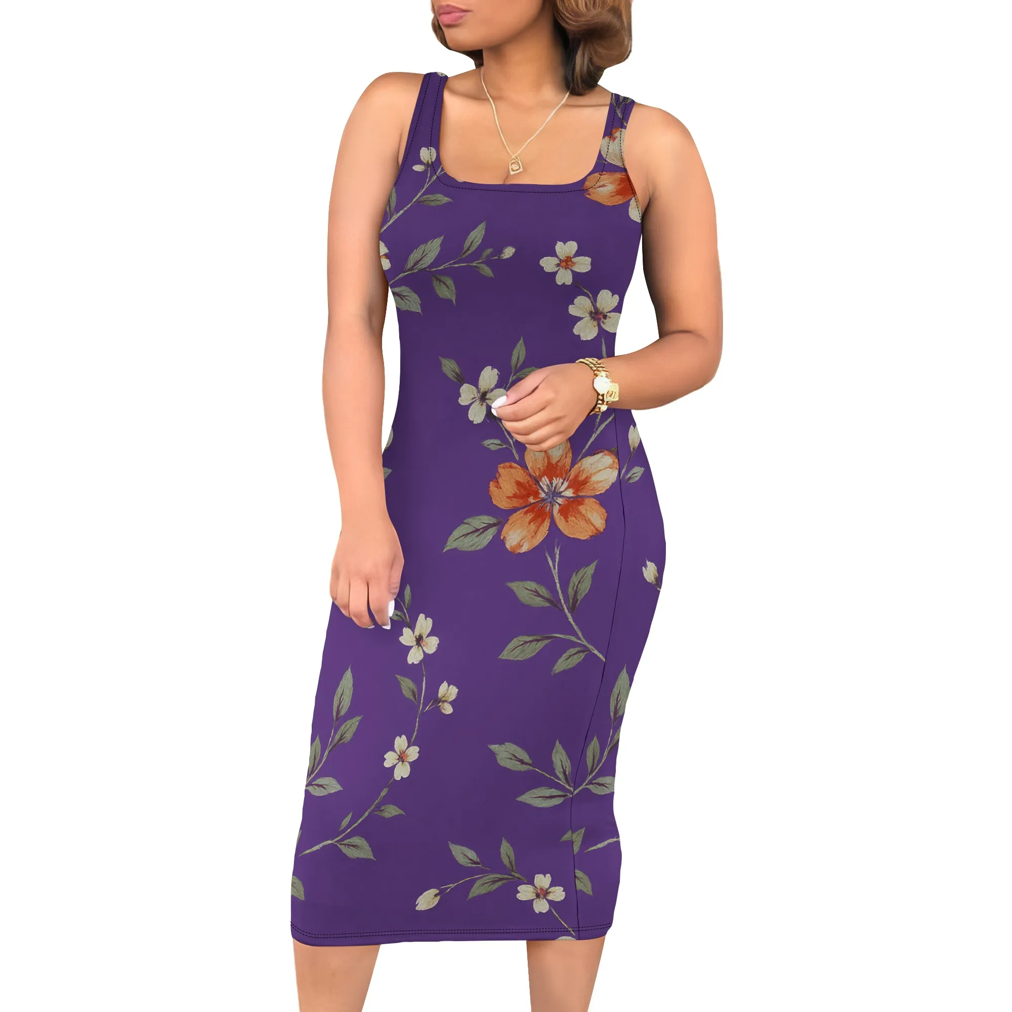 ผู้หญิงฤดูร้อน Sundress แขนกุดสแควร์คอฤดูใบไม้ร่วง Boho ดอกไม้พิมพ์ Tie Dye Elastic เอว Ruffle MIDI ชุด 2025