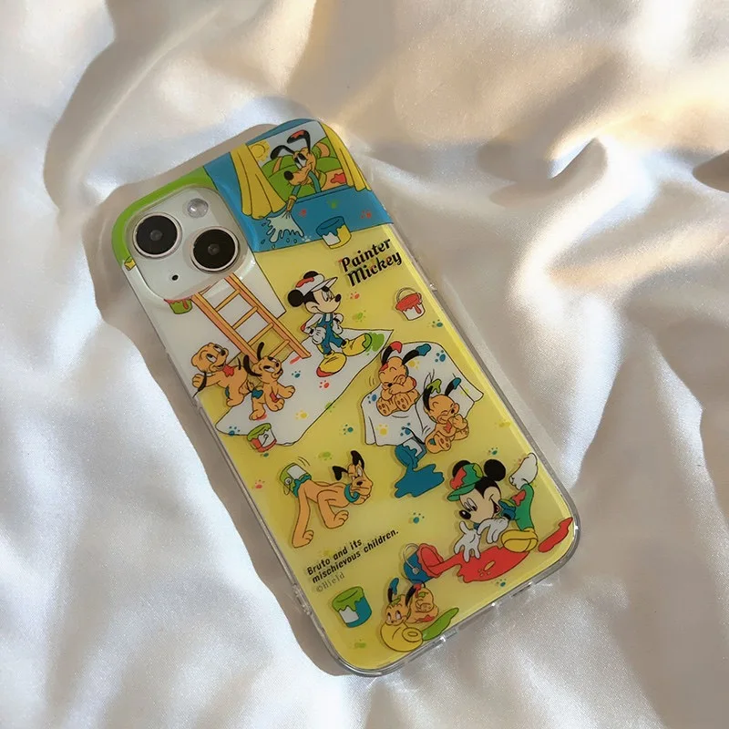 Fashion Disneys Painter Mickeys Mouses Phone Case For iPhone 15 14 13 12 11 Pro Max Cute Cartoon Yellow Back Cover