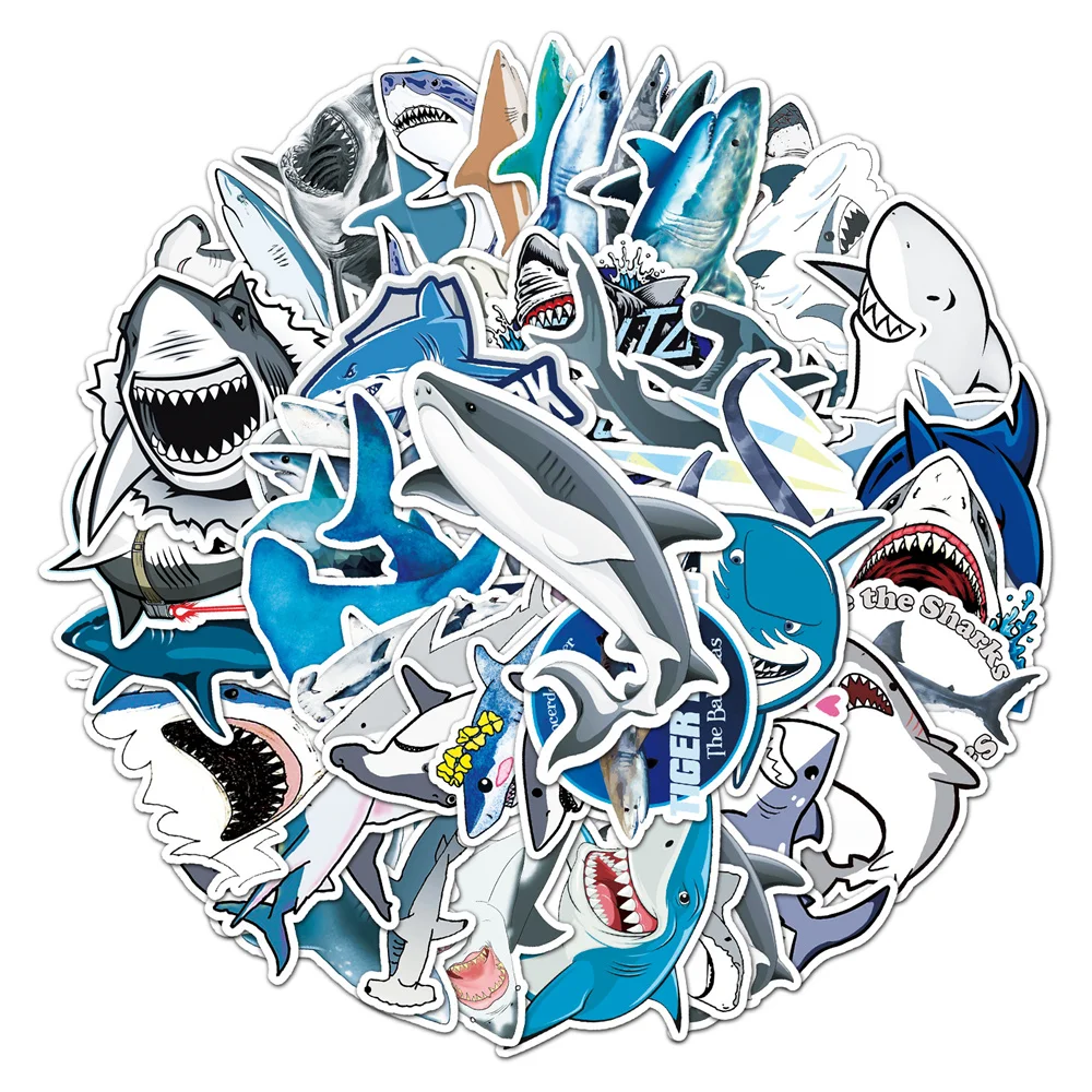 10/30/50PCS New Shark Cartoon Personality Creative Computer Suitcase Mobile Phone  Chair Decoration Waterproof Sticker Wholesale