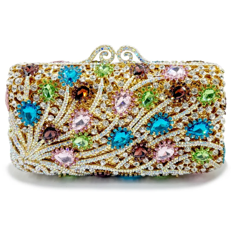 

2025 New Luxury Crystal Glass Evening Bag Diamond Handbag Women's Party Prom Bridal Wallet Wedding Hollow Gold Clutch Bag