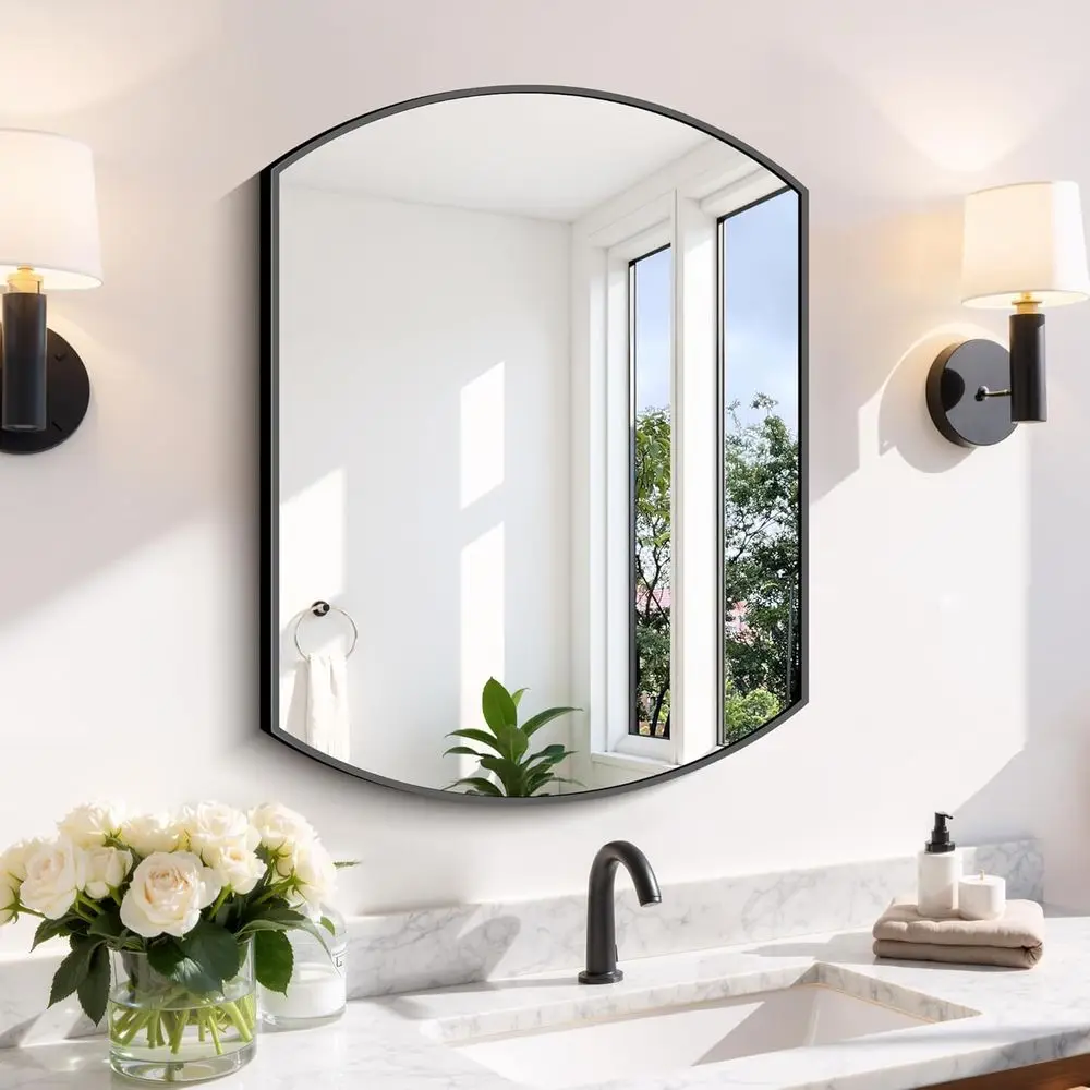 

18x24 Inch Black Oval Wall-Mounted Mirror - Elegant Metal Frame Vanity Mirror for Bathroom, Entryway, Living Room, and Bedroom