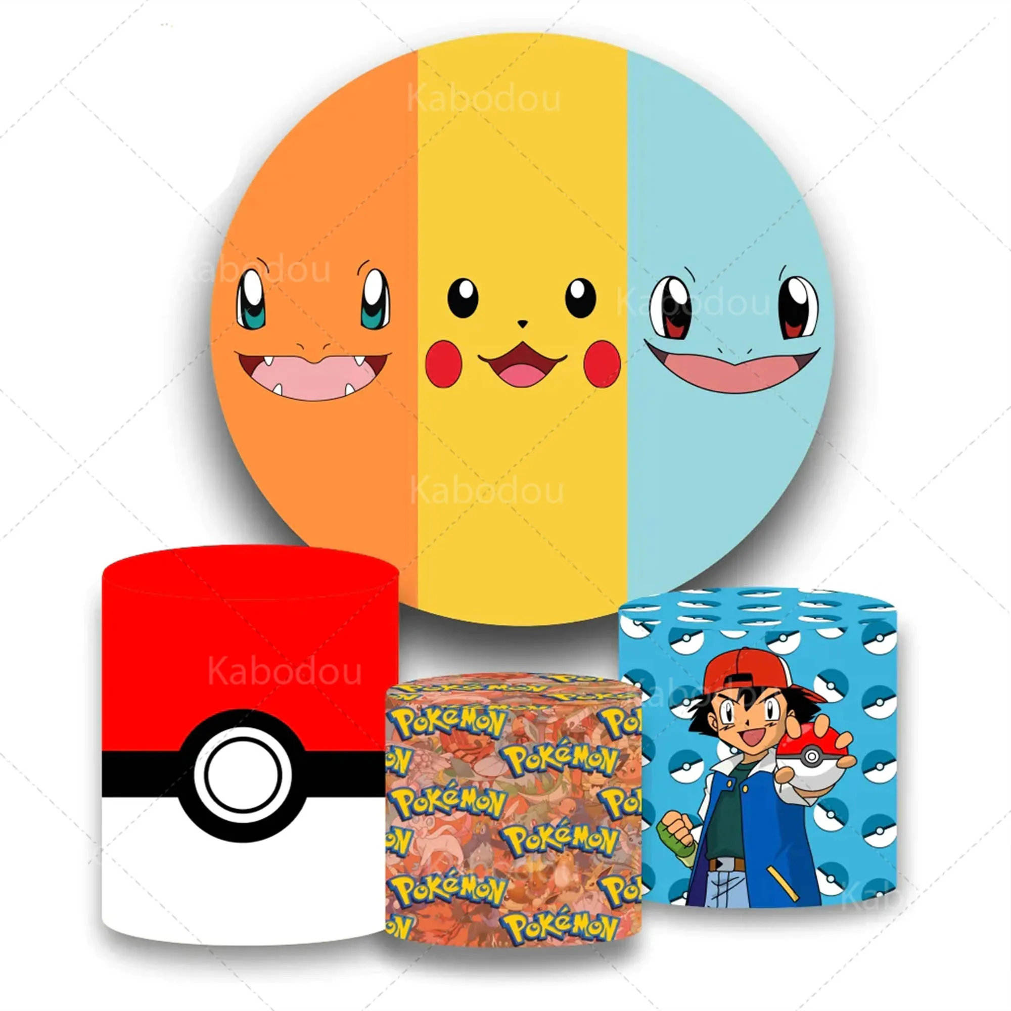 Pokemon Backdrop Round Boys Kids Birthday Party Decoration Photography Background Baby Shower Cylinder Cover Studio Props