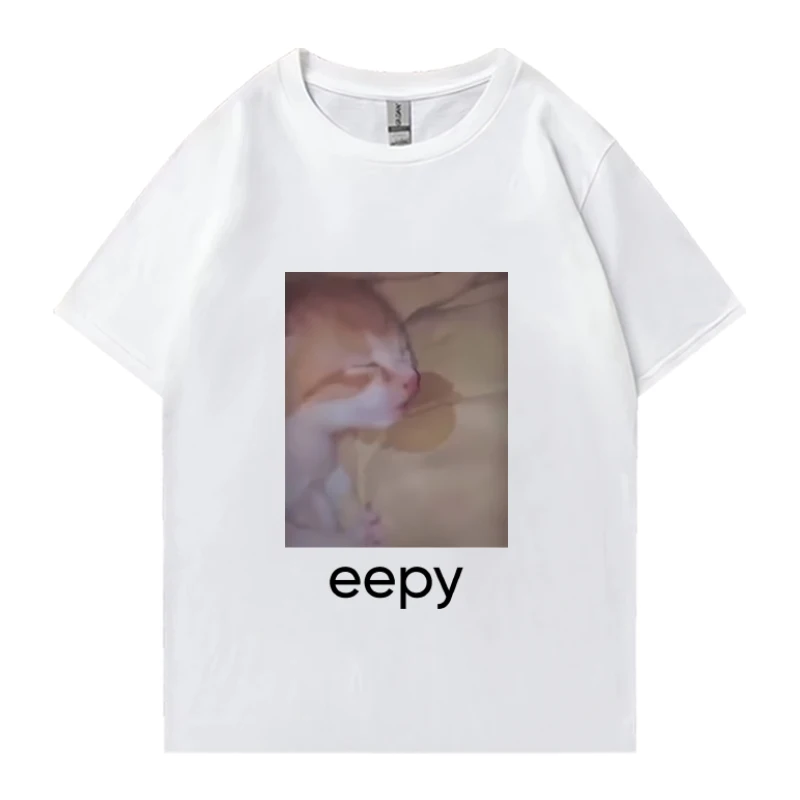 Funny Eepy Cat Meme Graphic black T shirts Summer 2024 New Men Women Oversized short sleeve T-shirt Unisex 100% Bawełna odzież