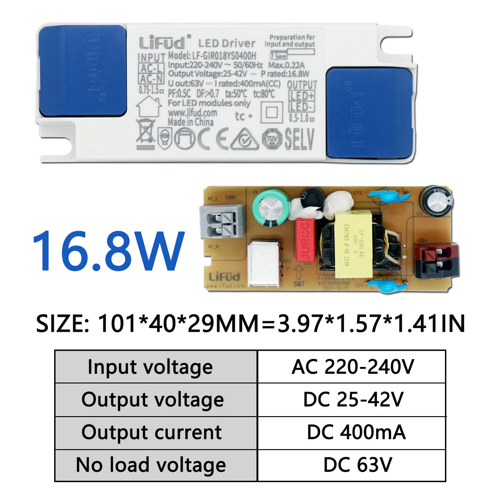 LiFud LED Driver 5.6-23.4W 135mA 160mA 180mA 200mA 250mA 300mA 350mA 400mA 450mA 500mA 550mA 600mA 25-42V Power Transform