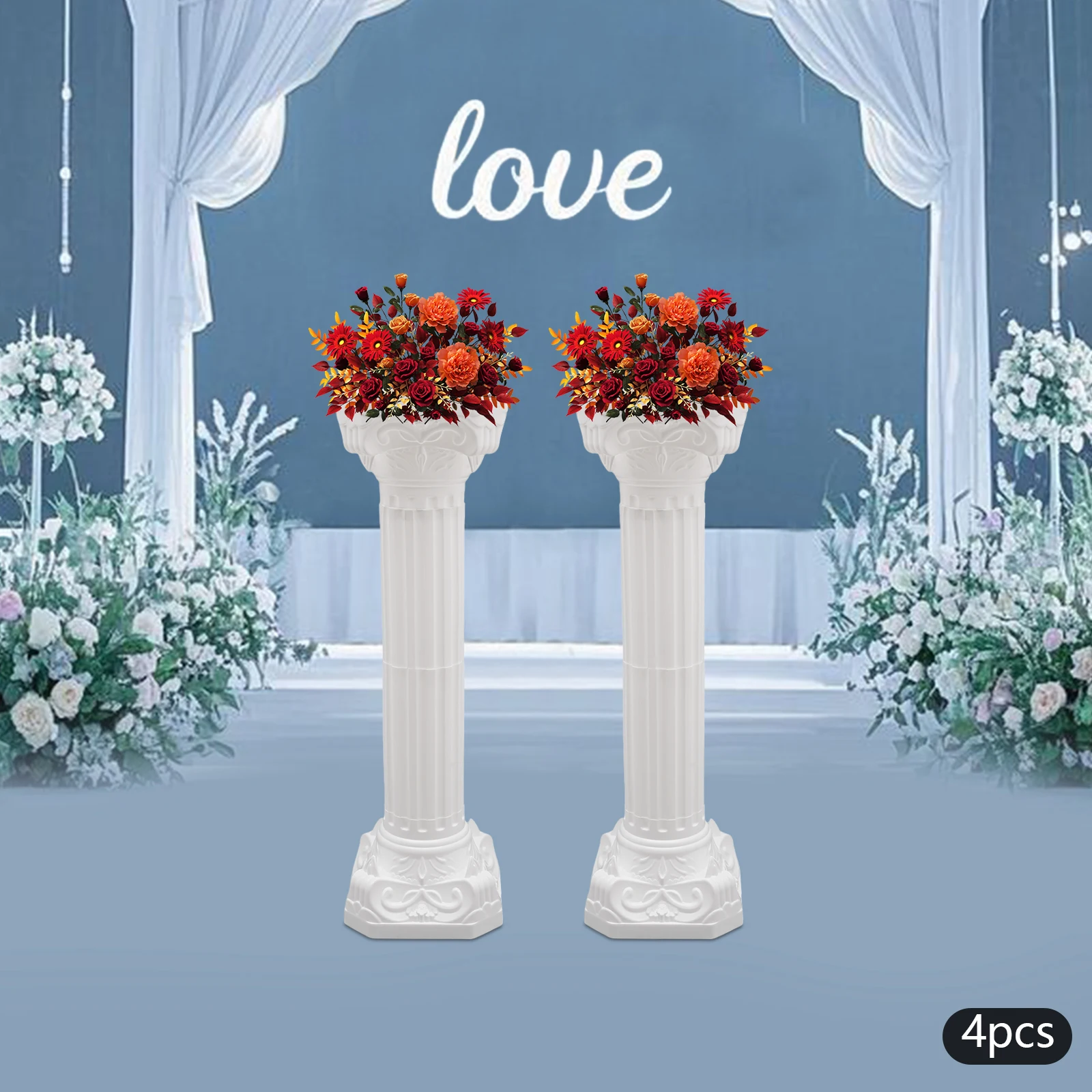 

4Pcs White Wedding Roman Decorative Columns Set Lightweight 34.6" Roman Pillars Stand Wedding Landscaping for Party Patio