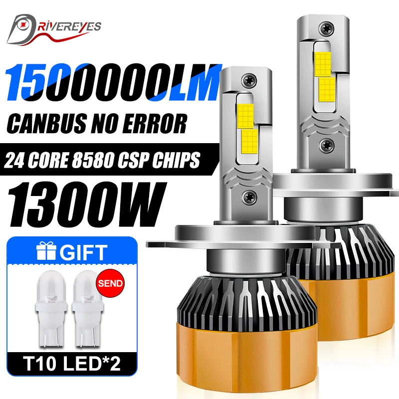 1300W 1500000LM H1 H4 H7 LED Canbus H8 H11 H3 9005 HB3 9006 HB4 9012 Hir2 Led Bulb 8580 24PC CSP Automobile Kit Turbo Fog Lamp