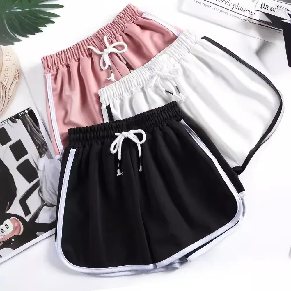 Women Yoga Shorts Summer Outer Wear Mid-Waist Casual Loose Straight Pants Lady Stylish Thin Breathable Wide Leg Gym Short Pants