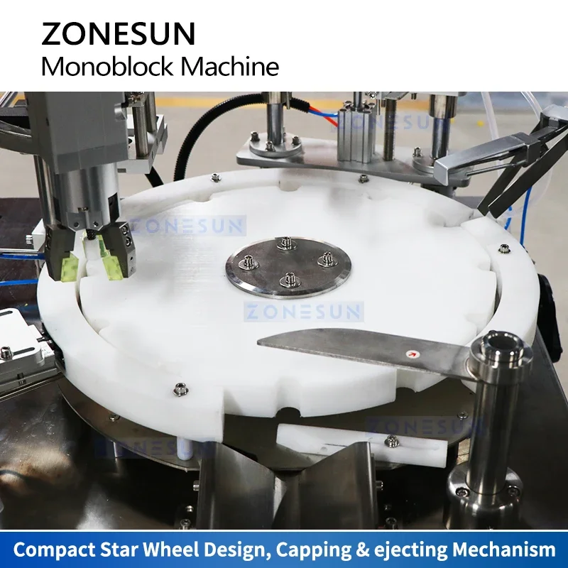 Zonesun ZS-AFCL4 Reagenzglas-Monoblock, automatische Flaschenfüll- und Verschließ- und Etikettiermaschine, rotierender Fläschchenfüller