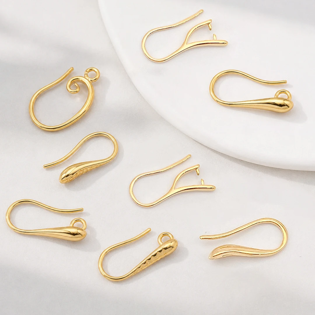 10pcs French Earring Hooks 18K Gold Plated Brass Blank Ear Wires with Loops Findings Accessories for DIY Earring Jewelry Making