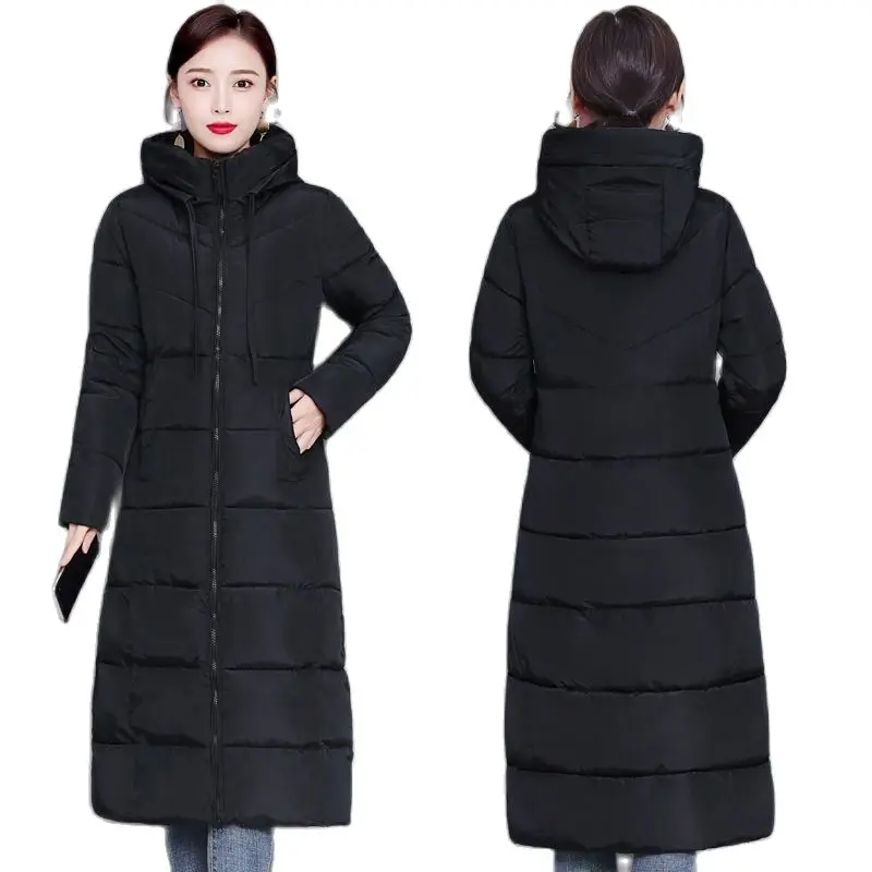 2024 women Winter Long Thick overCoat Hooded Puffer Warm Female  long cotton Parka