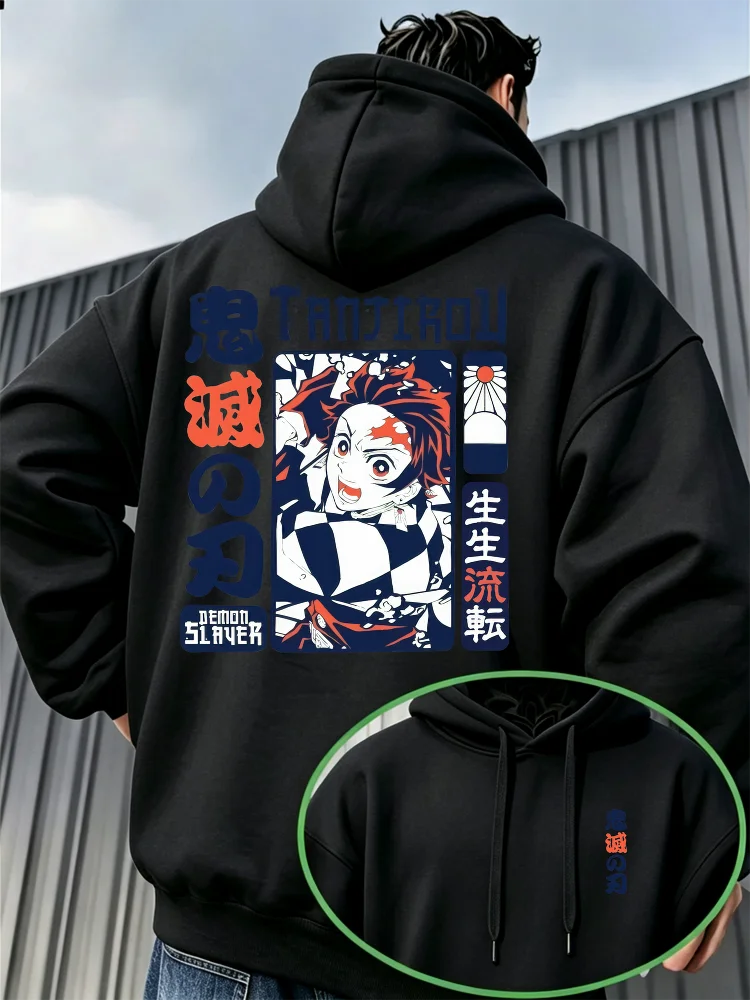 Anime Demon Slayer Tanjiro Kamado Vorder- und Rückseitendruck Hoodie Kinder Pullover Kapuzenpullover Herbst Streetwear Kinderoberteile – Detail 8