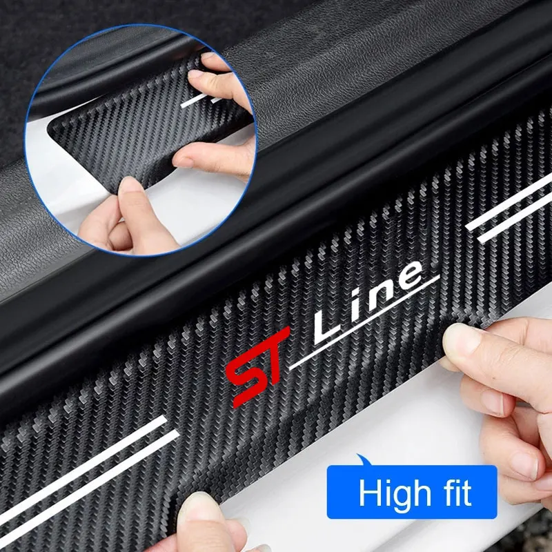 Leather Car Door Sill Plate Protector Stickers for Ford ST-line Focus 2 3 Mondeo Ecosport Kuga Mk4 Fiesta Mk3 Accessories