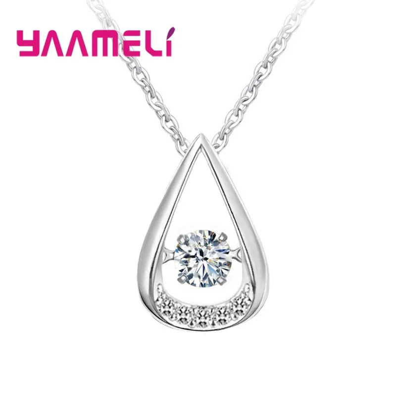 

Luxury Water Drop Pendant Necklace Cute 925 Sterling Silver Color Zircon Necklace Fashion Bride Wedding Necklaces For Women