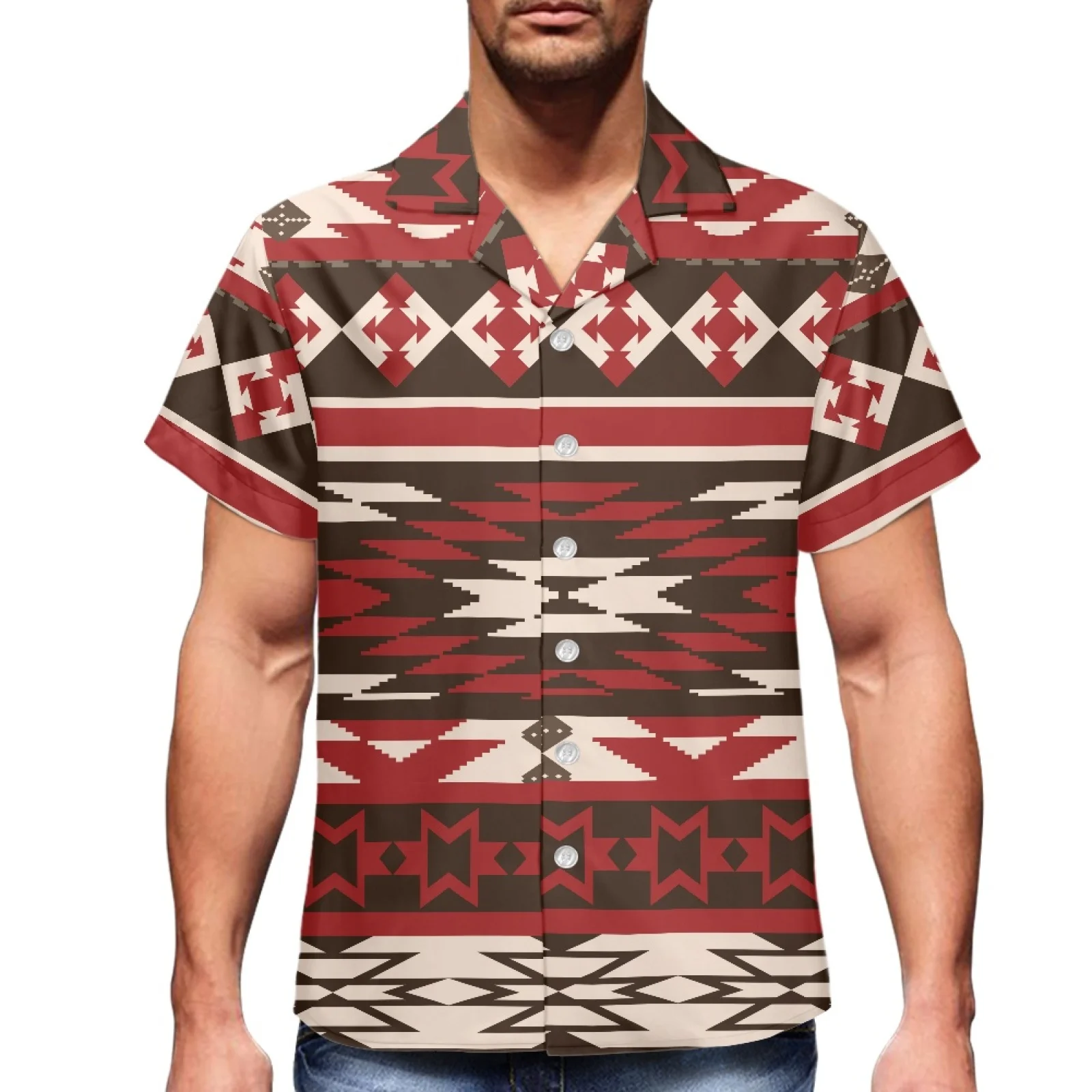 

Indian Tribes-Style Slim Beach Trend Shirt V-Neck Short Sleeve Hawaiian Luxury Men's shirt Sports Travel Summer Menswear