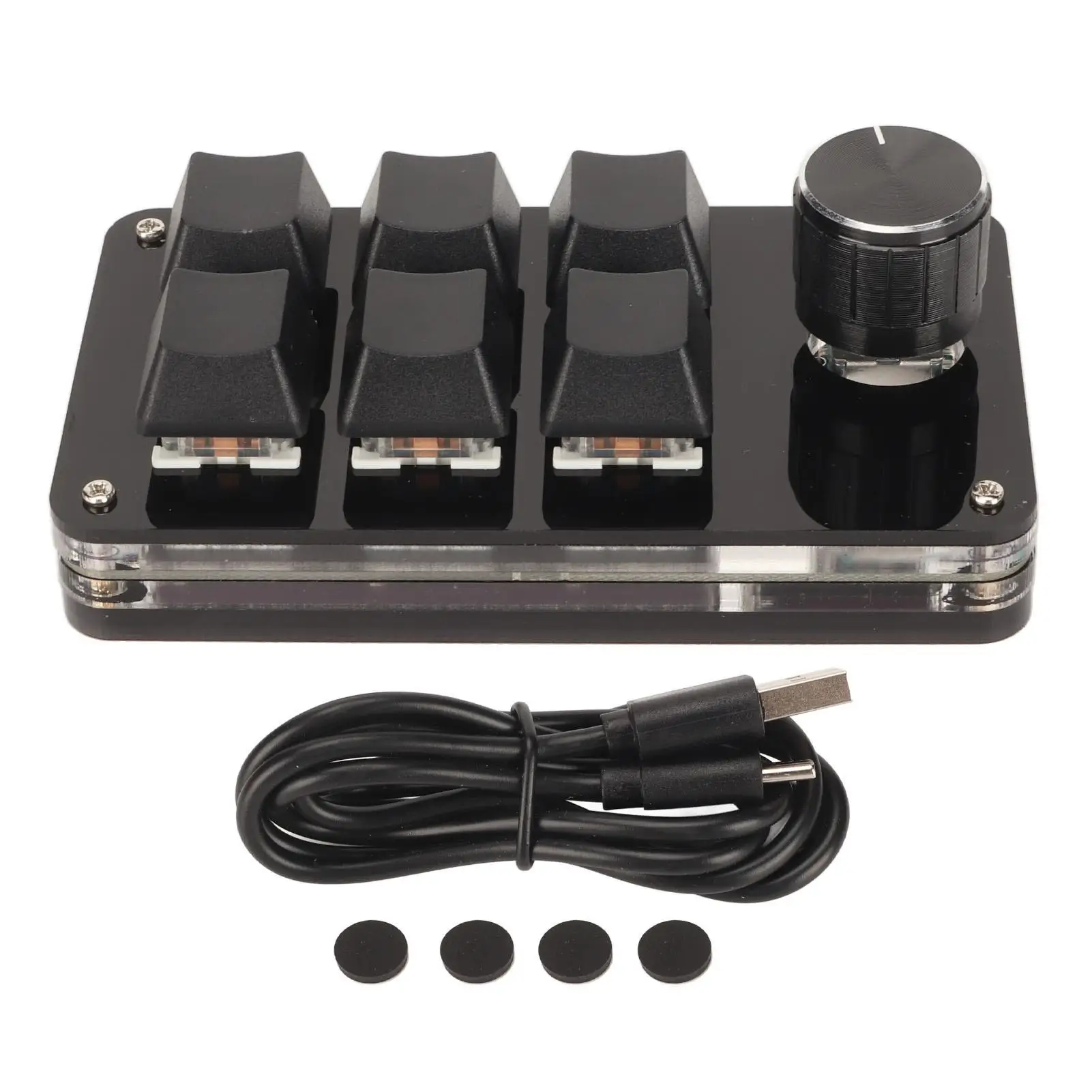 

Programmable Mechanical Keypad with RGB Lighting Knob and Wired Connection DIY One Handed Plug and Play
