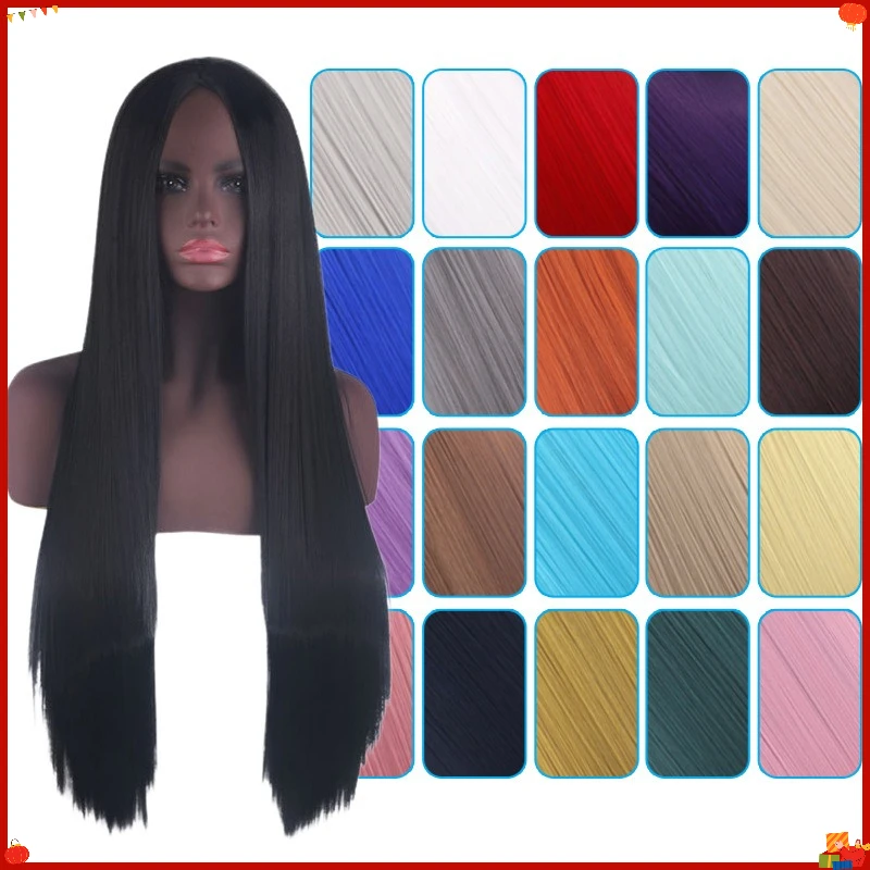 Synthetic Cosplay Wig Universal Middle Part Black Straight Long 80CM Anime Twin Ponytails Factory Wholesale Costume Styling