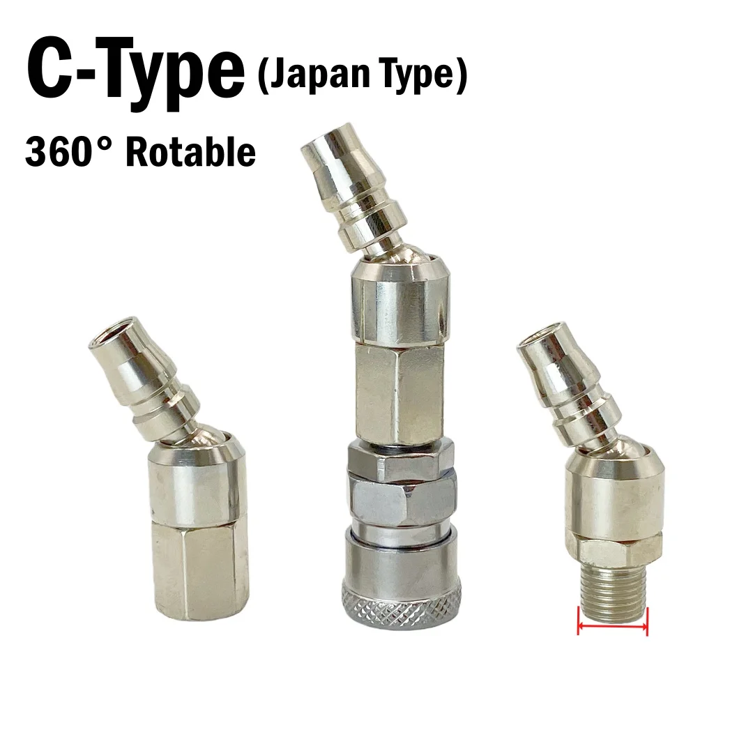 

360 ° Поворотный быстроразъемный соединитель-адаптер типа C (японский тип) с резьбой BSP 1/4 для пневматического шланга, пистолета-распылителя краски, пневматический соединитель