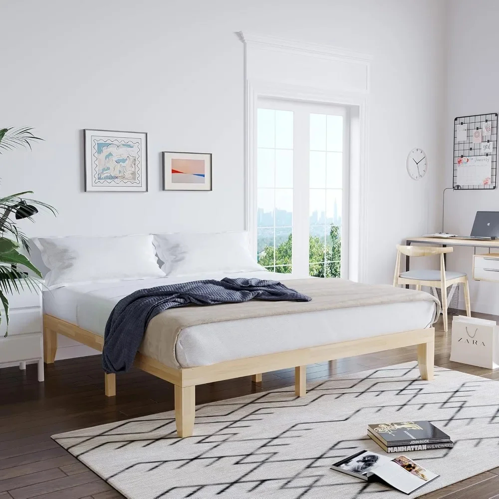 

Wood Platform Bed Frame, Solid Rubber Wood Mattress Foundation, Heavy Duty Wood Slats Support