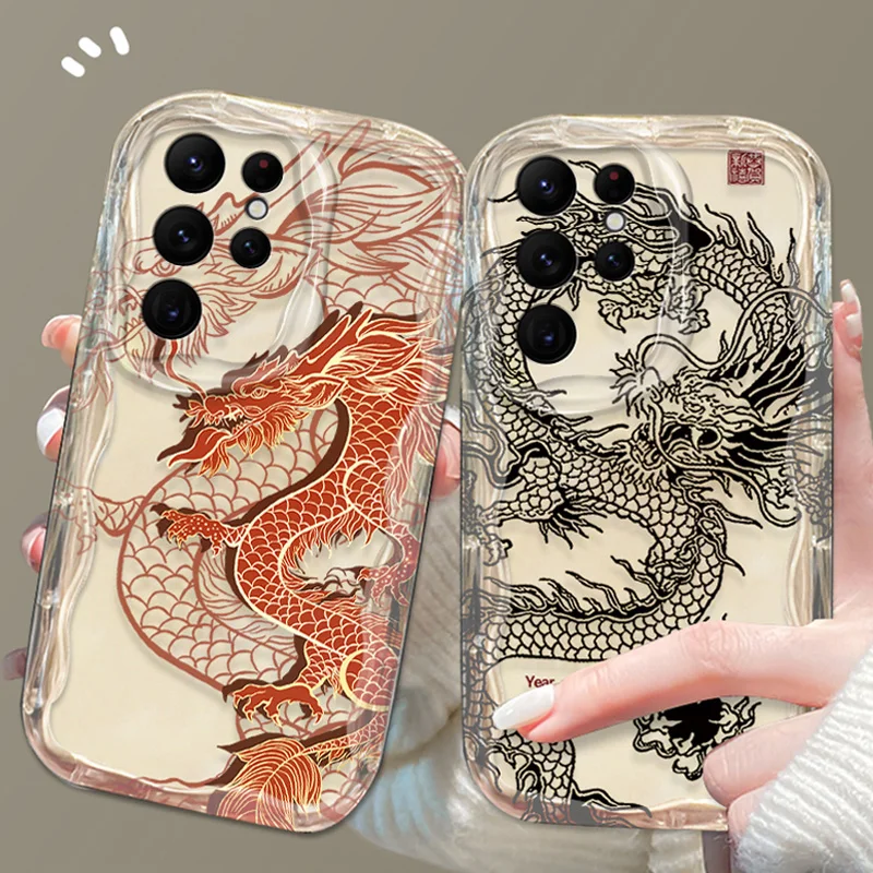 Luxury Chinese Dragon Clear Wave Case For Samsung Galaxy A54 A34 A24 A14 A13 A53 A33 A73 A23 A52 A52S A32 A22 A12 A51 A71 Cover