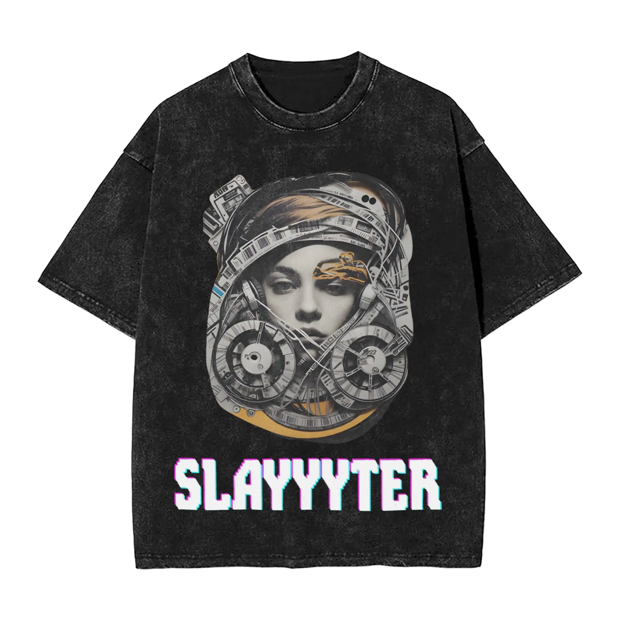 Slayyyter Music Singer T Shirts Hip Hop Washed Short Sleeve Oversize T-Shirt  Vintage Men Women Tops Streetwear Printed Tees