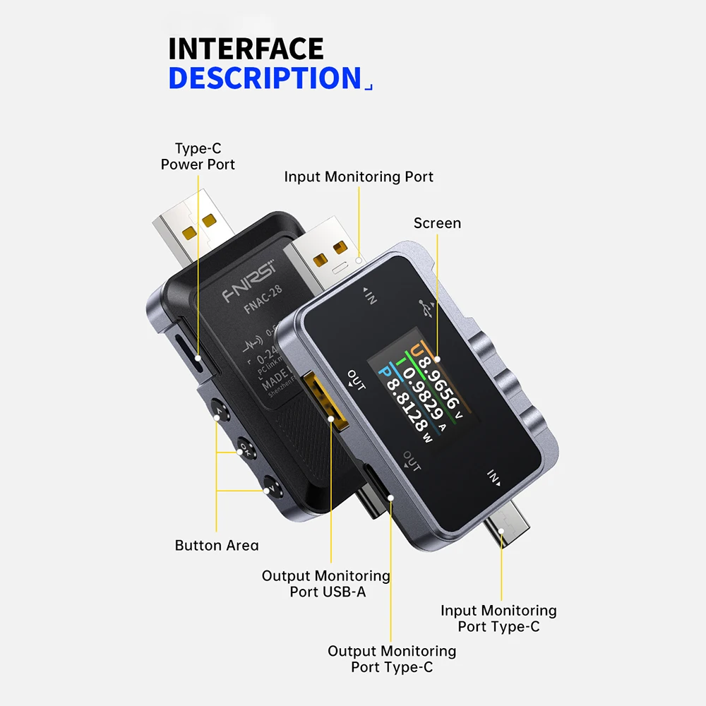 Tester USB 2 w 1 typu C Woltomierz cyfrowy Miernik prądu Amperomierz Multimetr Woltomierz Amperomierz 6,5 A