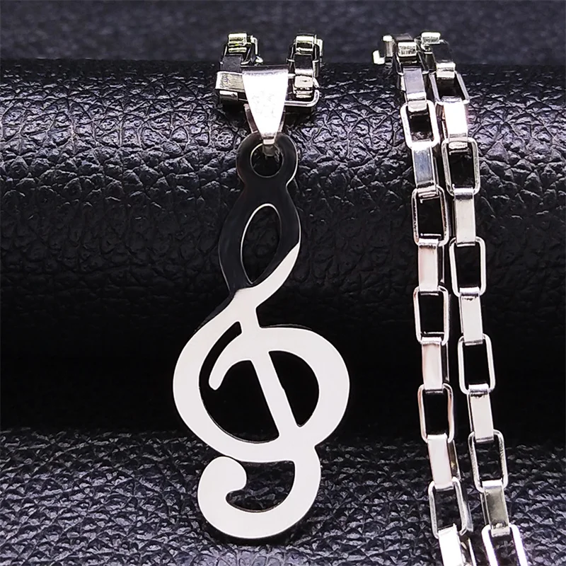 Music Note Stainless Steel Pendants Necklaces for Womne/Men Silver Color Punk Rock Musical Chain Boyfriend Gift Jewelry N1143S06