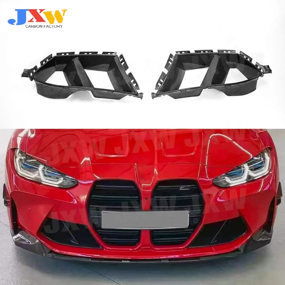 Dry Carbon Fiber Front Bumper Air Vent Cover Trim For BMW 3 Series 4 Series G80 G82 G83 M3 M4 2021+  FRP Foglamp Mesh Grill