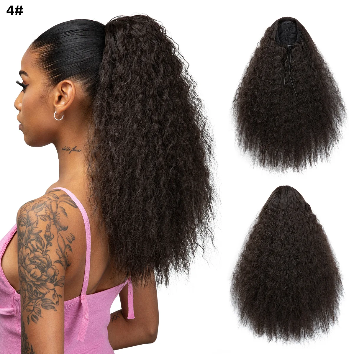 باروكات نسائية مع ذيل حصان، شعر صناعي طويل مستقيم برباط، ضفائر شعر مستعار، إكسسوارات شعر ذيل حصان ضخمة #5