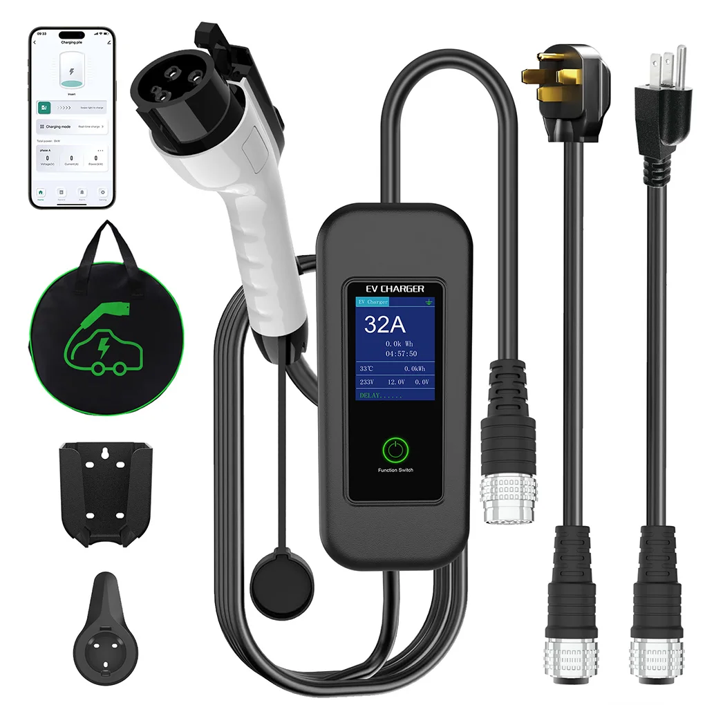 

Electric Vehicle Charger 7KW/32A EV Charger Station TYPE-2/TYPE-1/GBT Standard Charging with 2 Adapter Cables