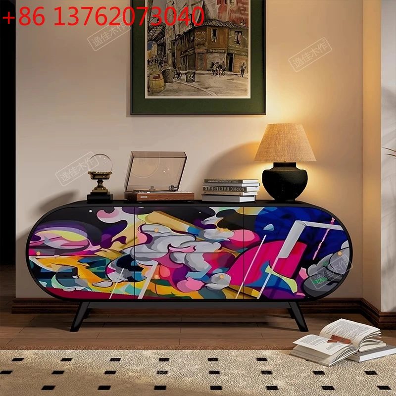 

Abstract artsolid wood, dopamine decorative cabinets, bedroom against wall, bedside cabinets, living room storage