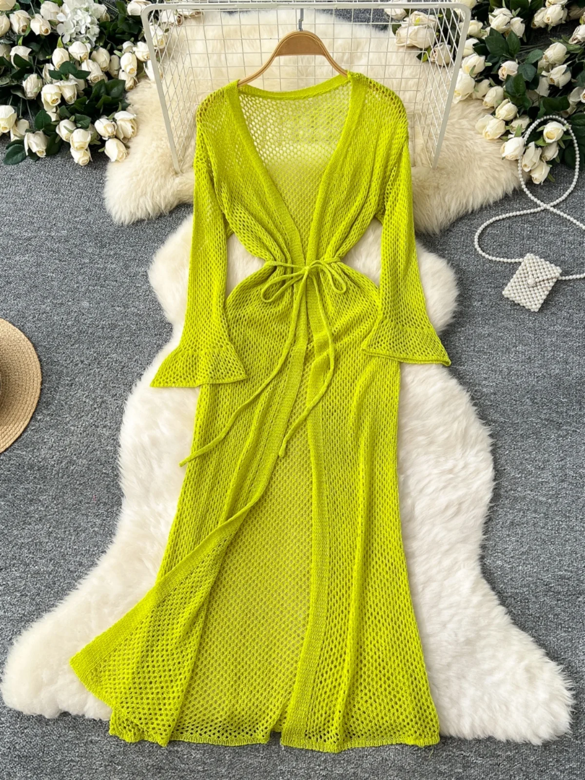 أنيقة الجوف خارج محبوك oulder التفاف المرأة أوائل الربيع مربوط الخصر تنوعا ملابس خارجية سترة طويلة الربيع تخفيف Sle