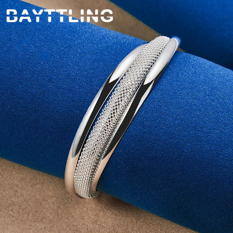 Fashion 925 Sterling Silver 55MM Exquisite Bevel Bracelet Bangle For Wedding Engagement Gifts Accessories Women's Jewelry Party