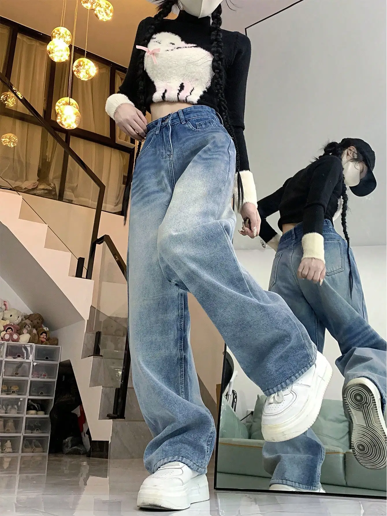 Korean Design White Jeans 2024 New Style This Year's Popular Women's Pear-Shaped Body Pants Autumn