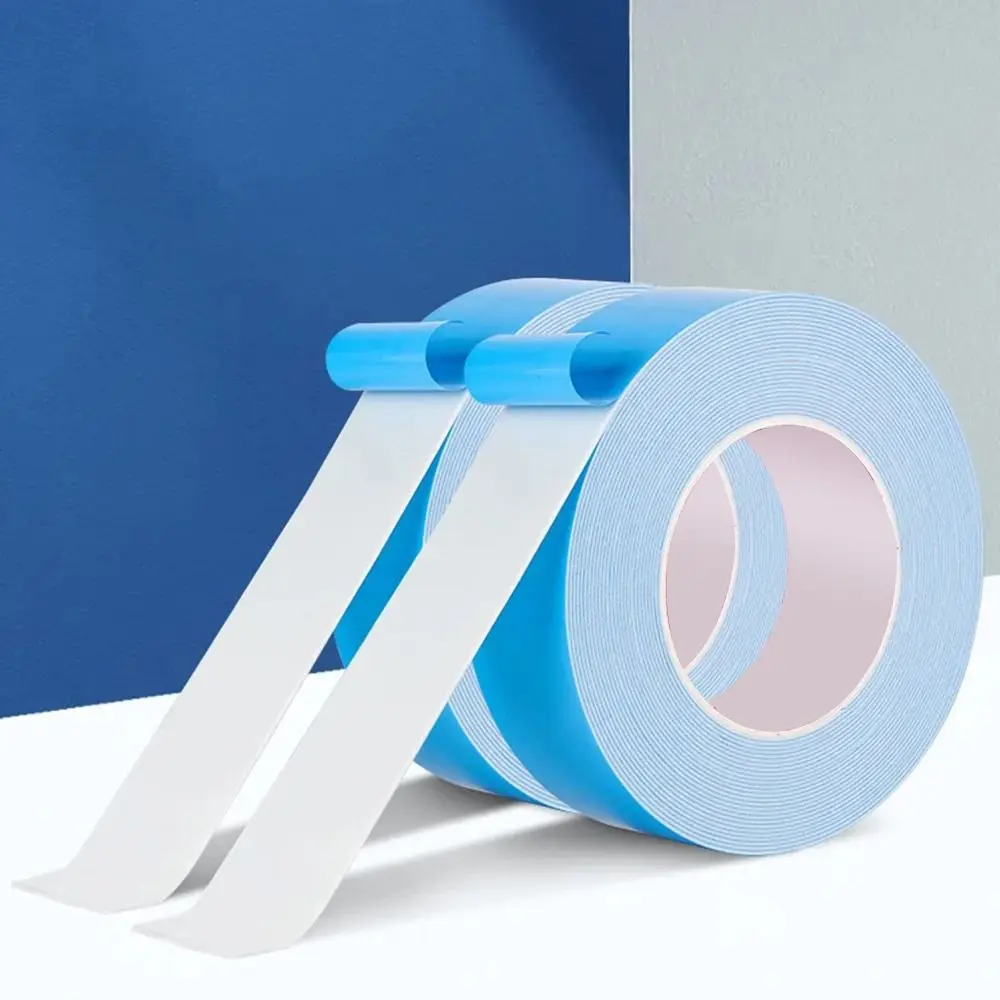 10M/Roll Double Sided PE Foam Tape 1mm Thick Strong Self Adhesive Blue Film White Sponge Strip Multifunctional Fixed Pasted Tape