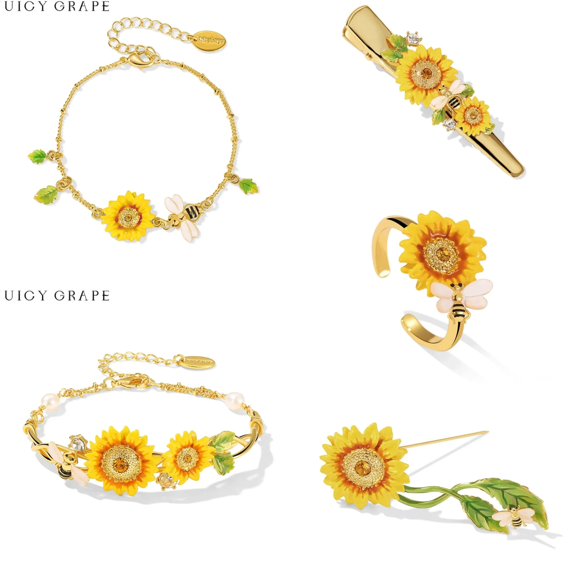 

Juicy Grape Sunflower Enamel Accessories Rings Bracelets Hair Clips Fine Enamel Jewelry Collection Handmade Top-Quality Jewelry