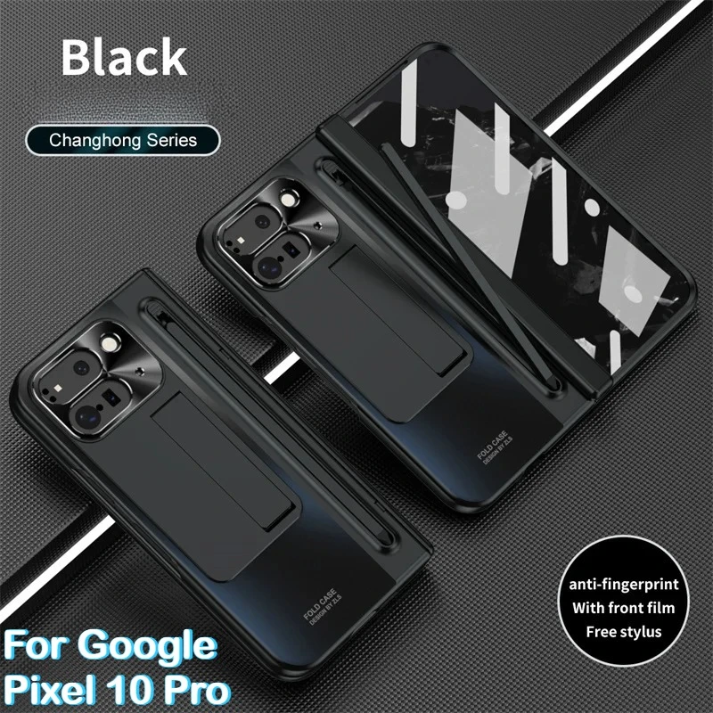

Гальванический матовый защитный чехол для телефона Google Pixel 10 9 Pro, складной шарнирный чехол с пленкой из закаленного стекла HD
